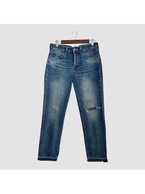 Zara Women’s Skinny Jeans Size 4 Blue Midi Rise Distressed Denim Cotton Stretch